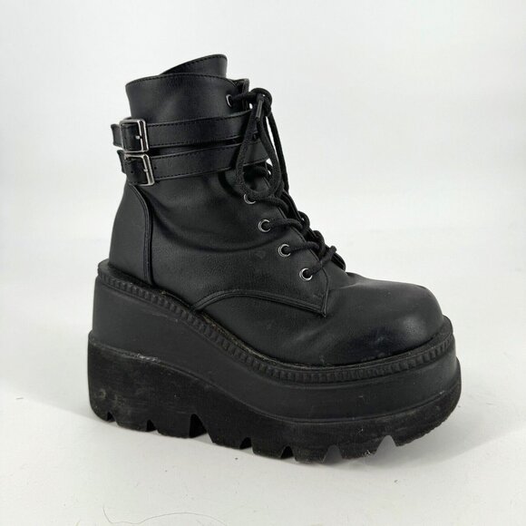 Demonia Shoes - Demonia Boots Women’s 7 black faux leather vegan goth punk platform shaker 52
